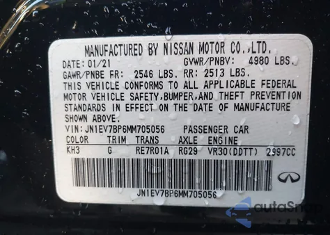 2021 Infiniti Q50 Luxe from USA, damaged, VIN JN1EV7BP6MM705056